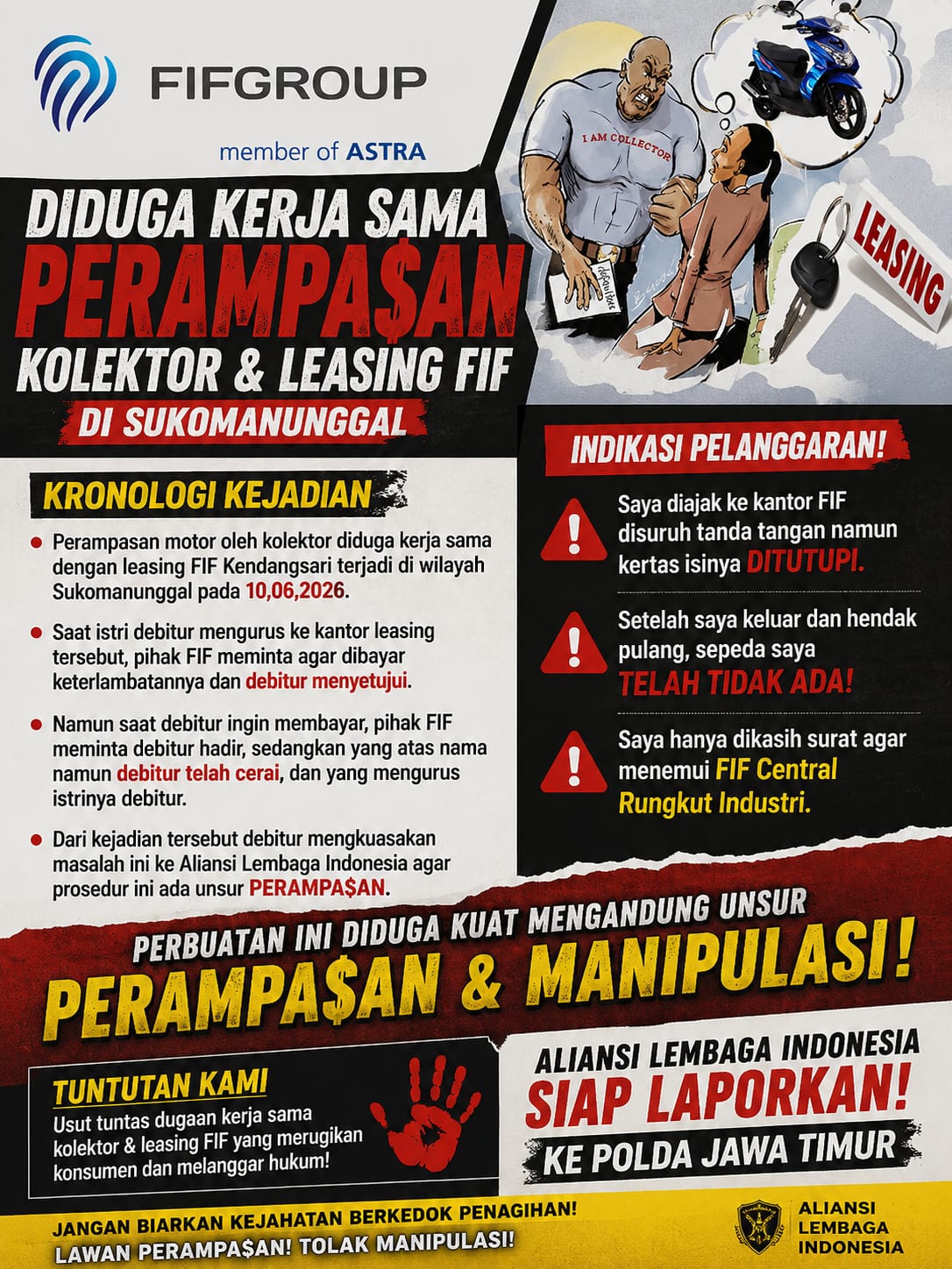 Motor Hilang Usai Debitur Datangi Kantor FIF, Dugaan Perampasan Mencuat